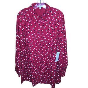 Woman Within Red Polka Dot Button Down Shirt 14/16